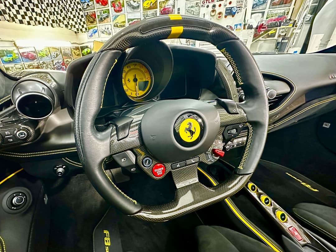 Ferrari interior detail in the Auto SuperShield shop