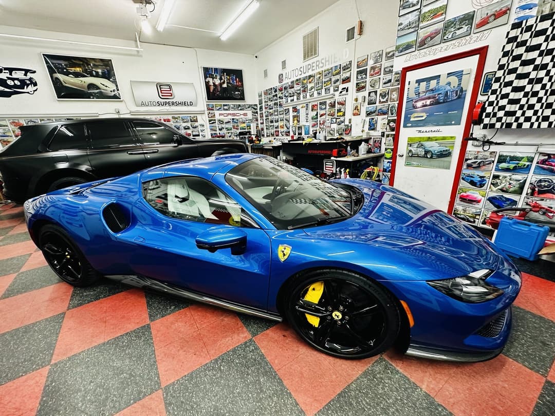Blue Ferrari 296 GTB protected for a Fort Lauderdale customer at Auto SuperShield