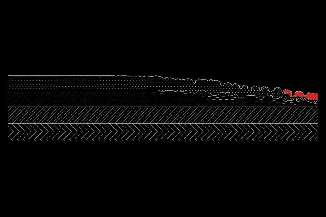 Cross-section diagram of paint protection film degrading from smooth to worn across its service life, with the failed section highlighted