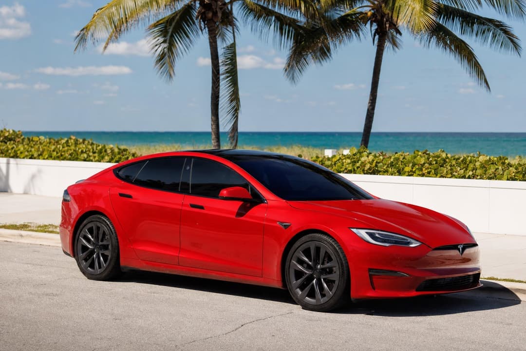 Tesla Model S with tinted windows photographed on the South Florida coast