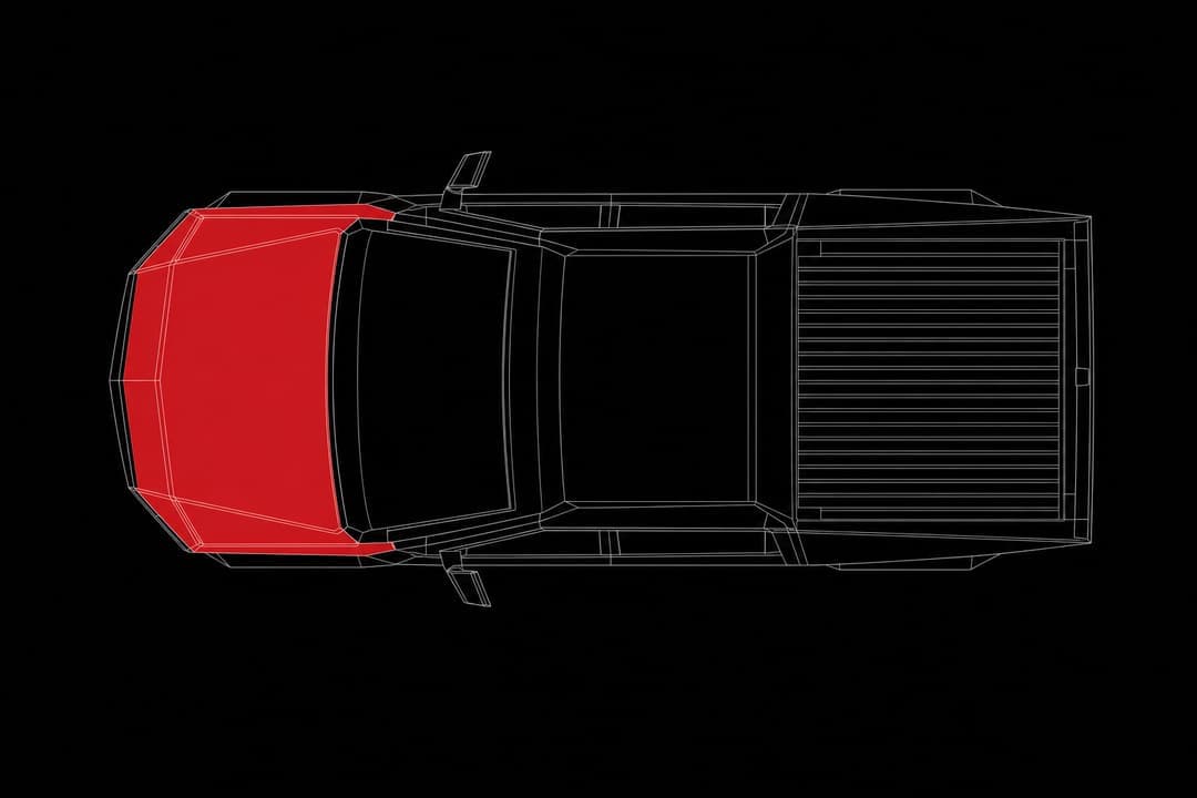 Coverage diagram: Tesla Cybertruck with front section highlighted for protection film