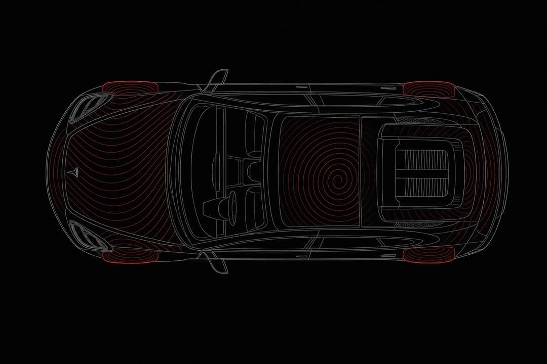 Diagram: Tesla with polishing arcs across hood, roof and trunk indicating detailing